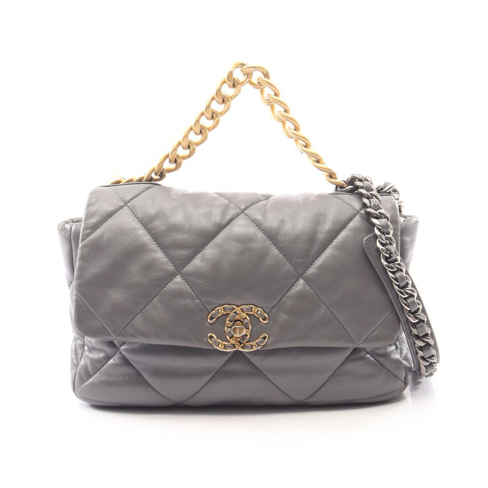 Chanel Shoulder Bag 19 Dizeneuf Quilted 2-Way Gray Leather 19 Chain