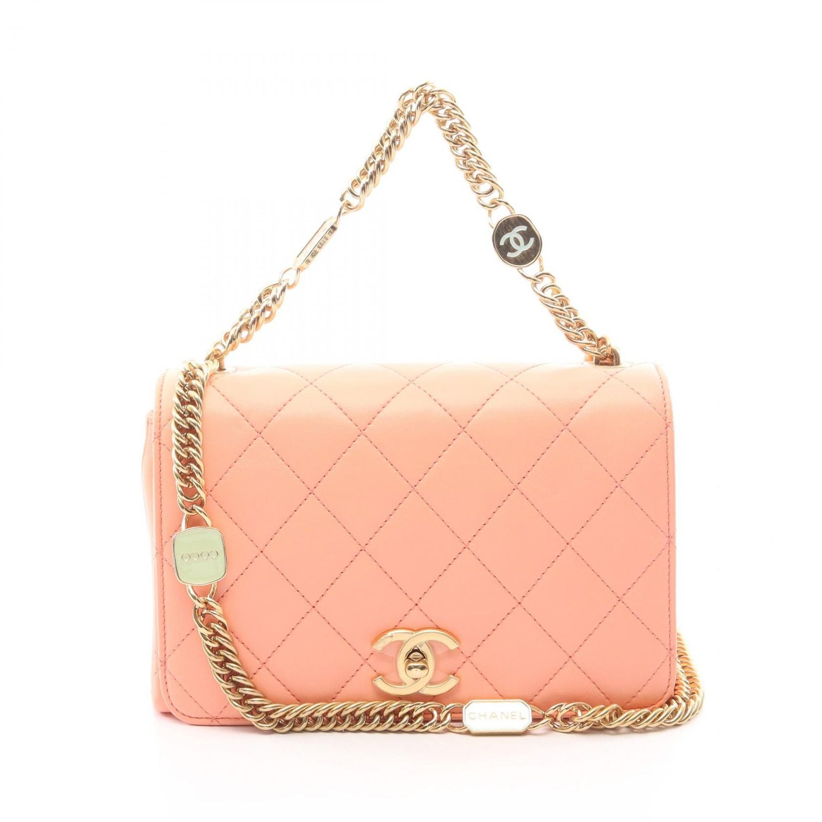 Chanel Shoulder Bag Quilted 2-Way Salmon Pink Lambskin Chain