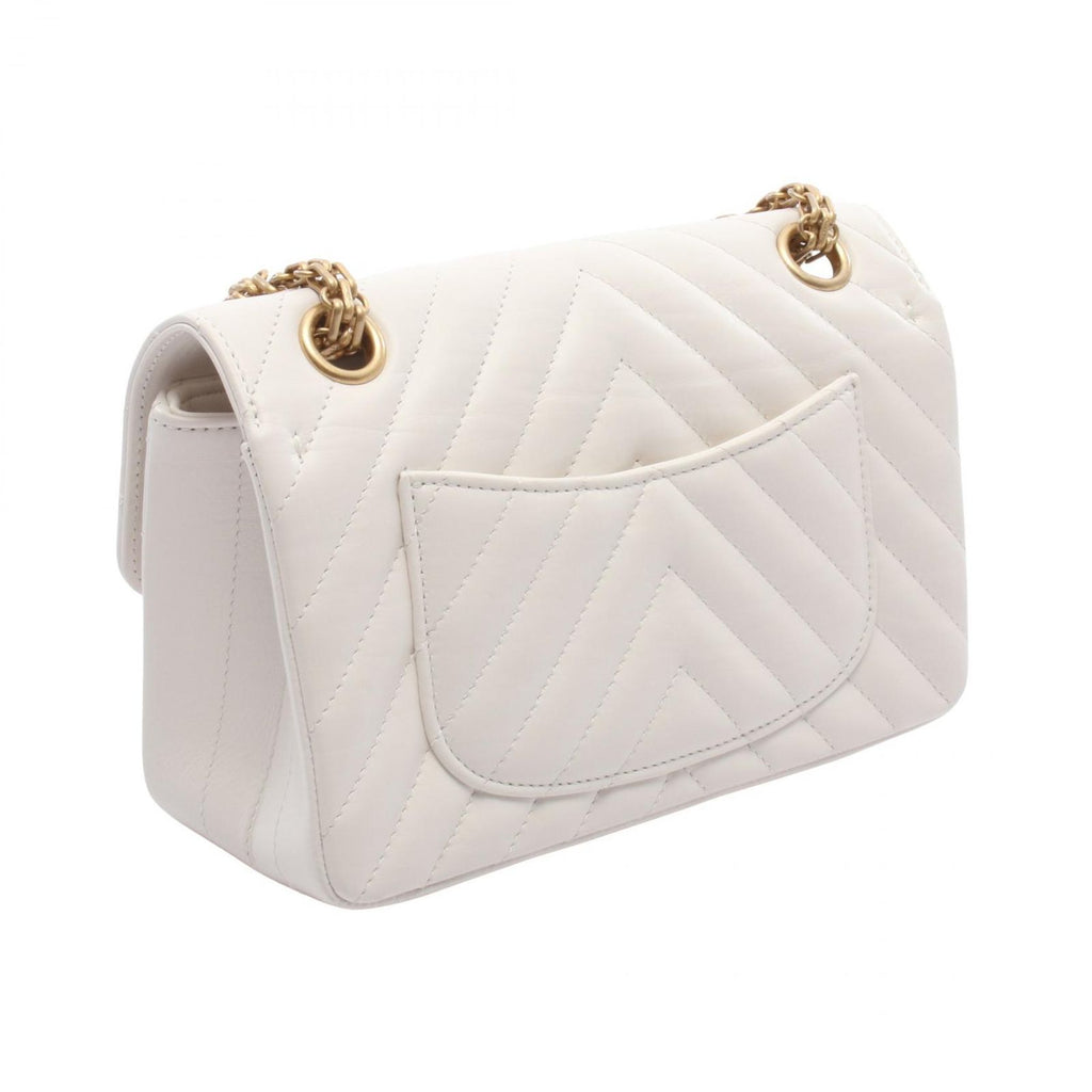 Chanel Shoulder Bag 2.55 Blanc Stitch White Leather Chain — view 2