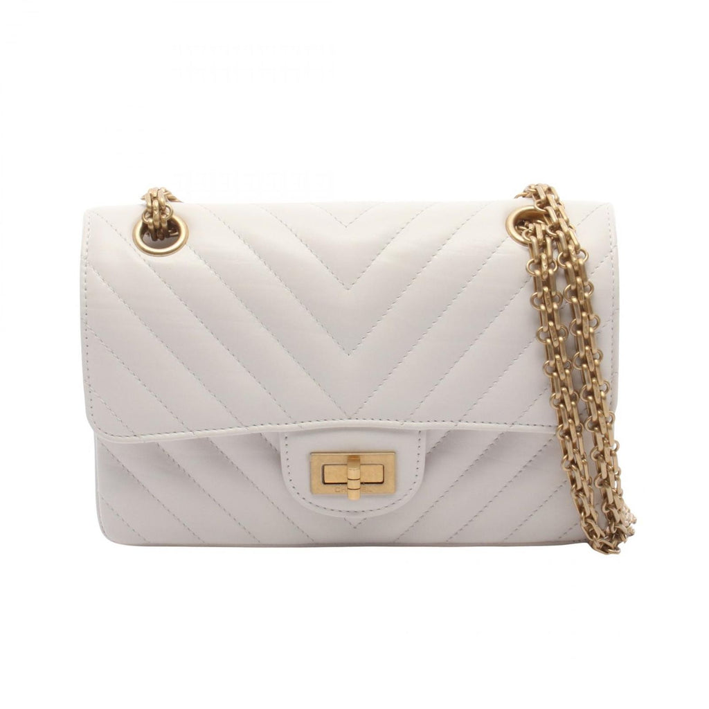 Chanel Shoulder Bag 2.55 Blanc Stitch White Leather Chain