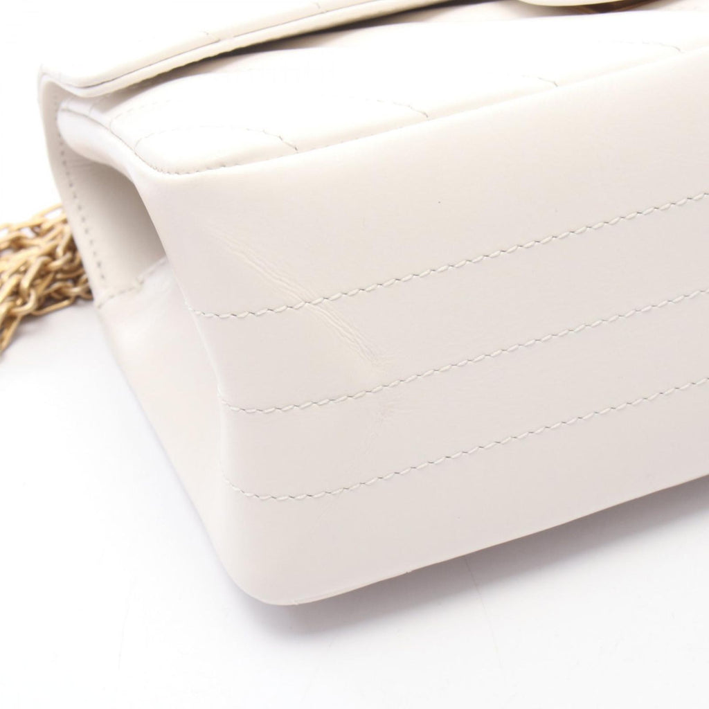 Chanel Shoulder Bag 2.55 Blanc Stitch White Leather Chain — view 8