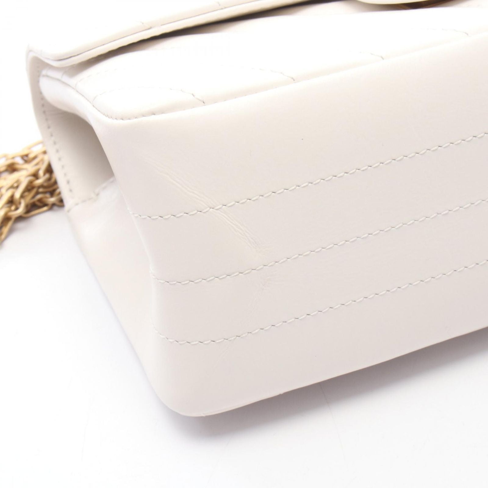 Chanel Shoulder Bag 2.55 Blanc Stitch White Leather Chain — view 8