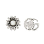 Gucci Polished Double Flower Studs Earrings Mother of Pearl Silver