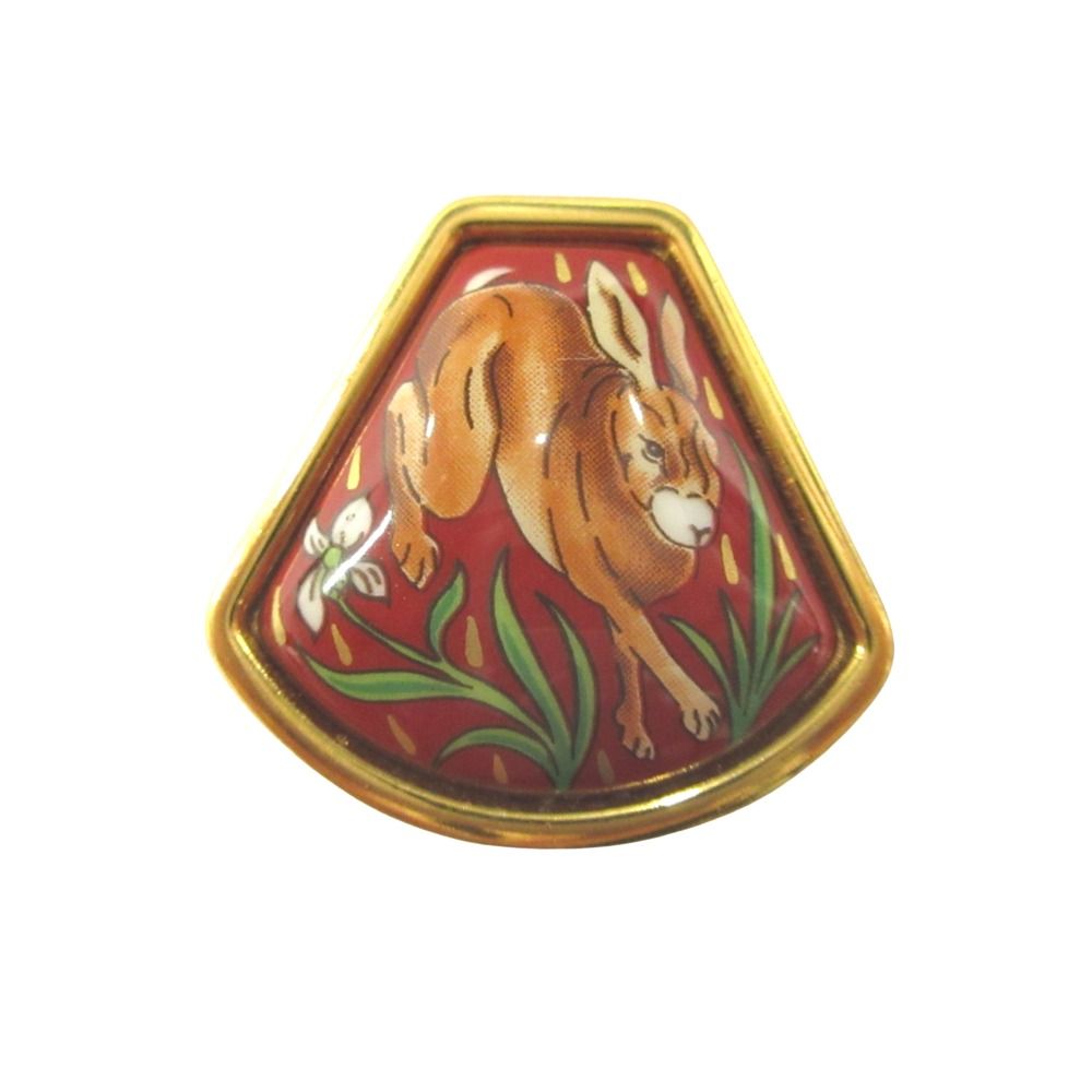 Hermes Enamel Rabbit Earrings Cloisonne Vintage Red Gold — view 2