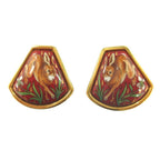 Hermes Enamel Rabbit Earrings Cloisonne Vintage Red Gold
