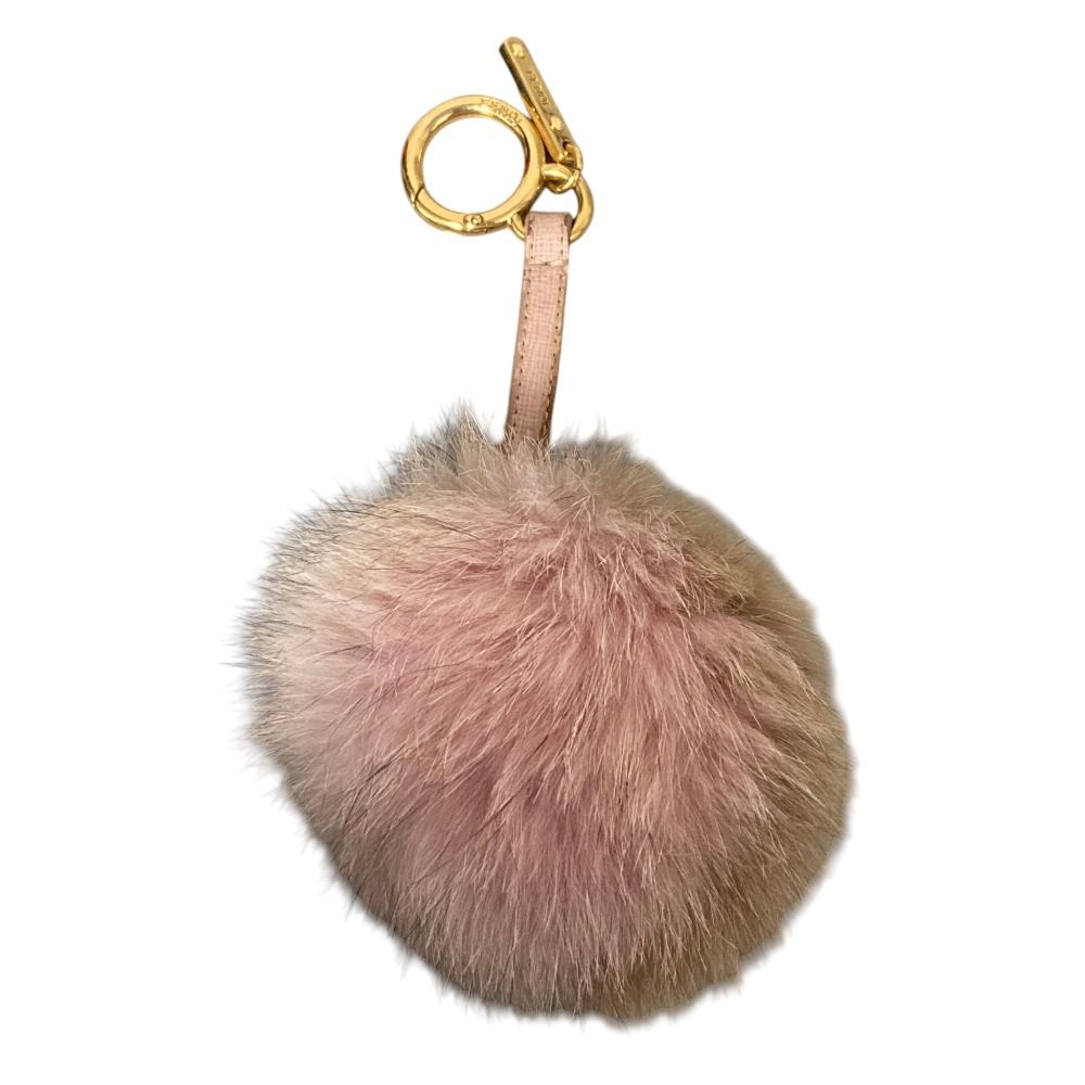 Fendi Pom Charm Pink Beige Keychain