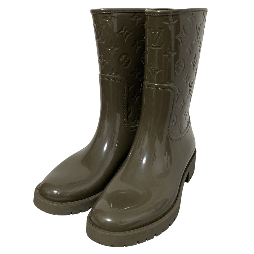 Louis Vuitton Drops Monogram Embossed Rain Boots 39 Khaki