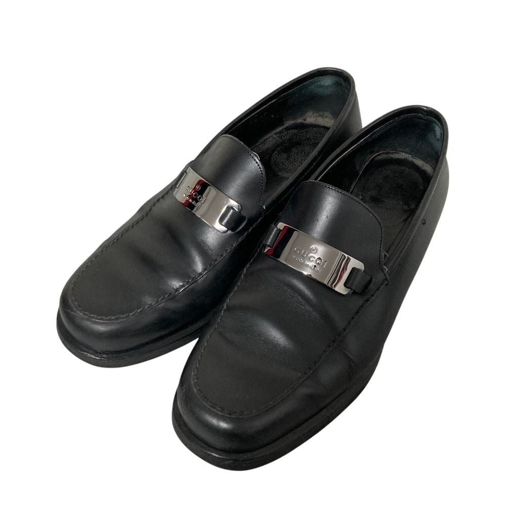 Gucci Silver Plate Leather Loafers 36.5 Black