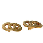 Celine Double Circle Logo Metal Clip Earrings Gold — view 2