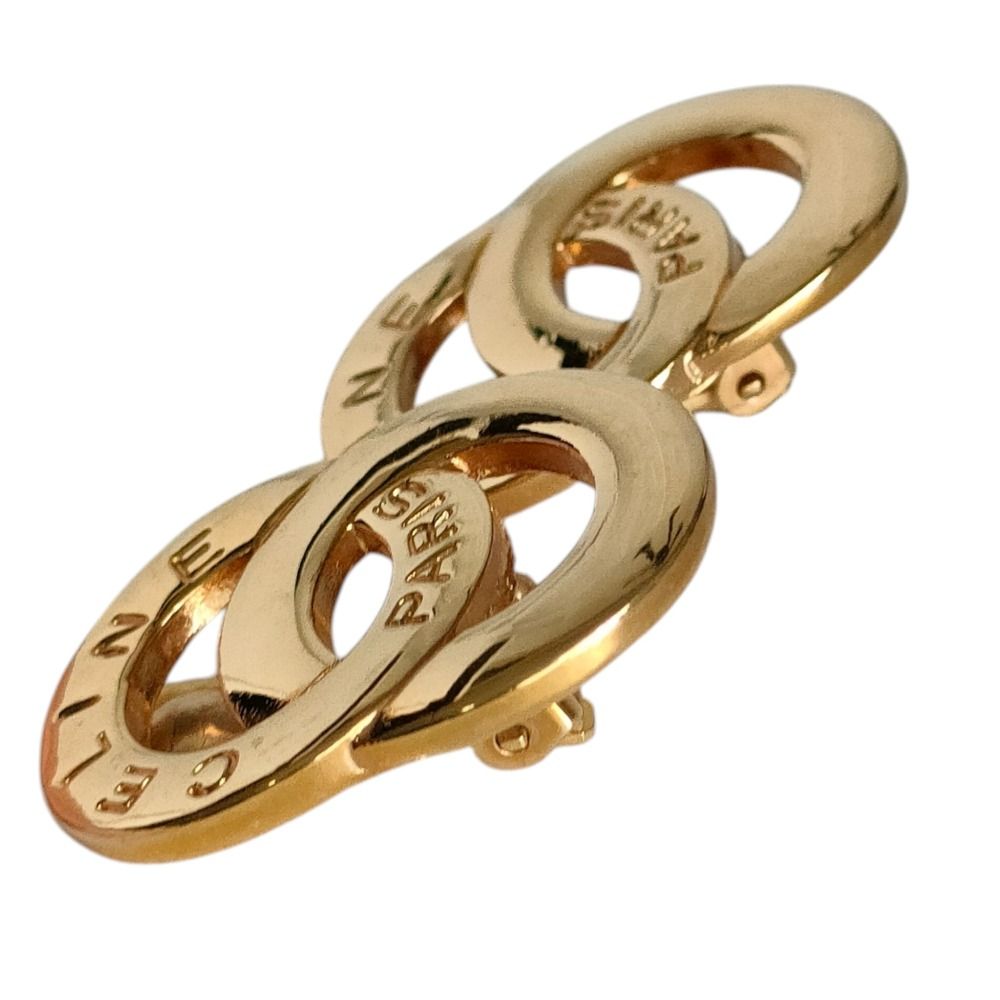Celine Double Circle Logo Metal Clip Earrings Gold — view 3