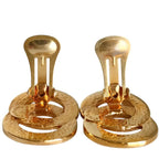 Celine Double Circle Logo Metal Clip Earrings Gold — view 7