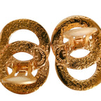 Celine Double Circle Logo Metal Clip Earrings Gold — view 6