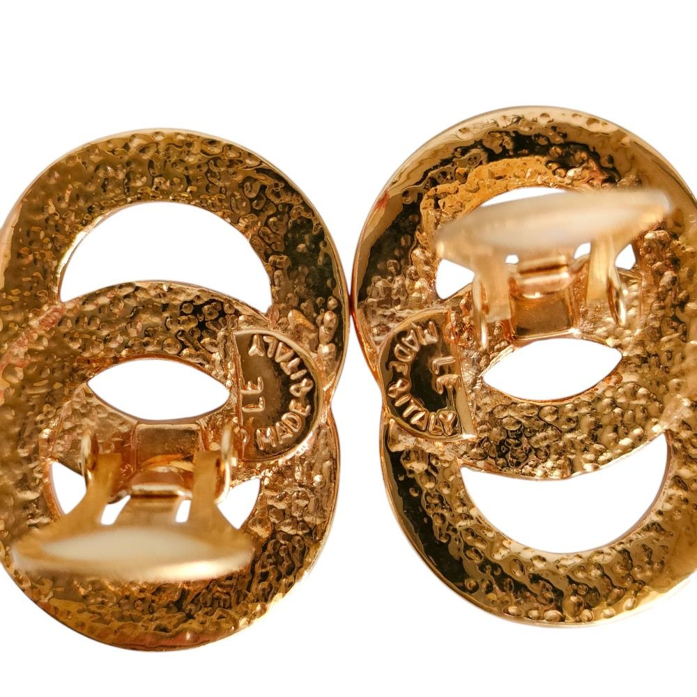 Celine Double Circle Logo Metal Clip Earrings Gold — view 6