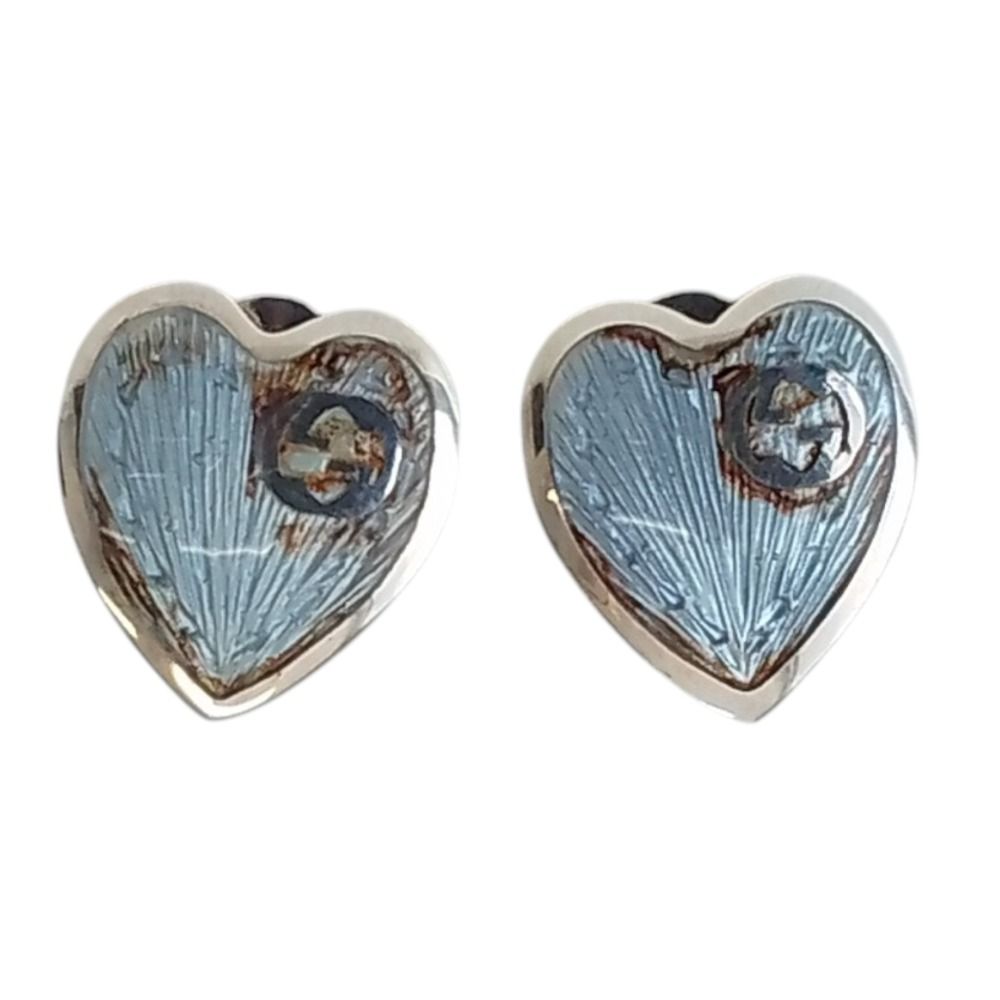 Gucci 925 Interlocking Heart Stud Earrings Light Blue — view 2