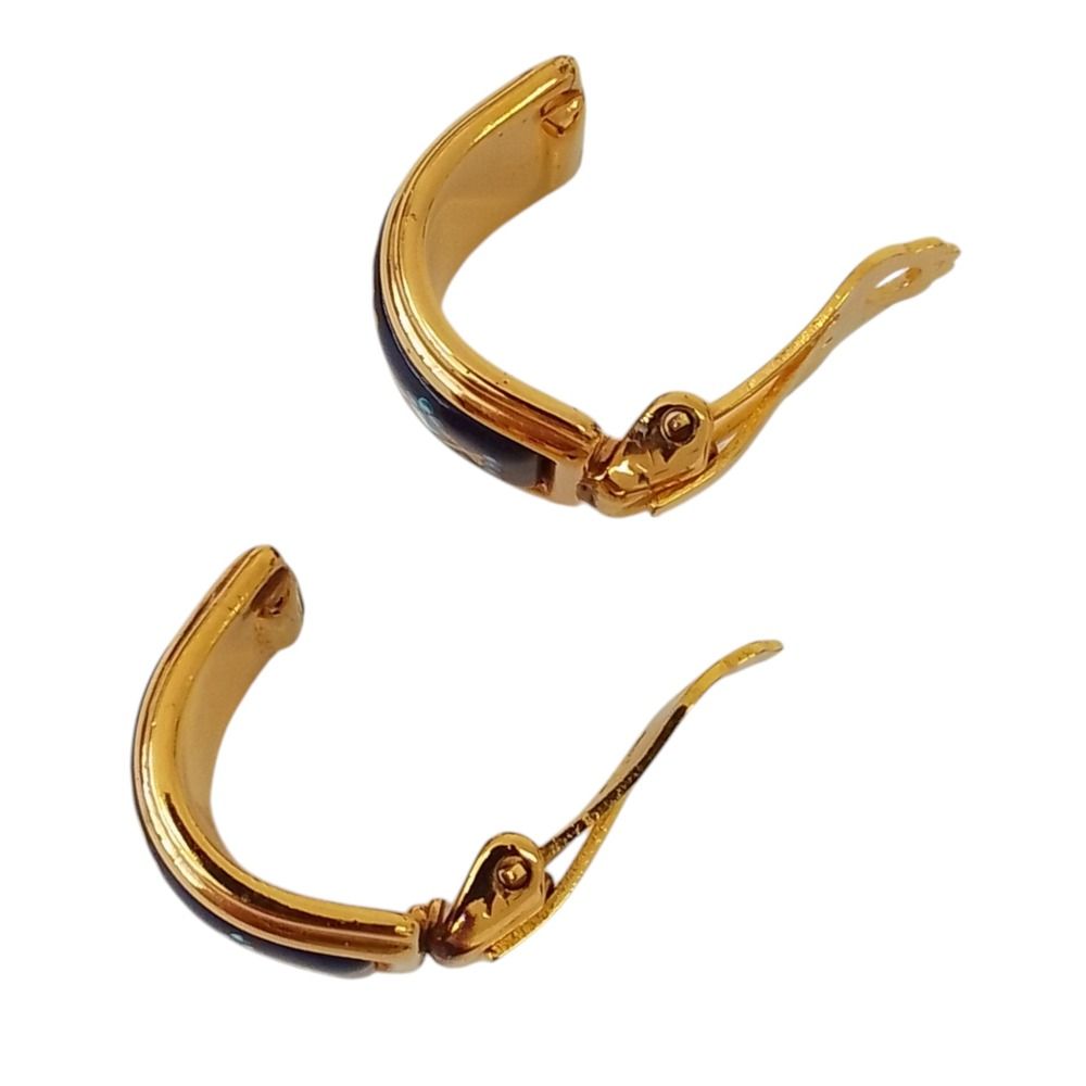 Hermes Cloisonne Enamel Earrings Gold Color Navy — view 8