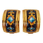 Hermes Cloisonne Enamel Earrings Gold Color Navy
