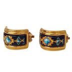 Hermes Cloisonne Enamel Earrings Gold Color Navy — view 4