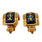 Hermes Cloisonne Enamel Earrings Gold Color Navy — view 2