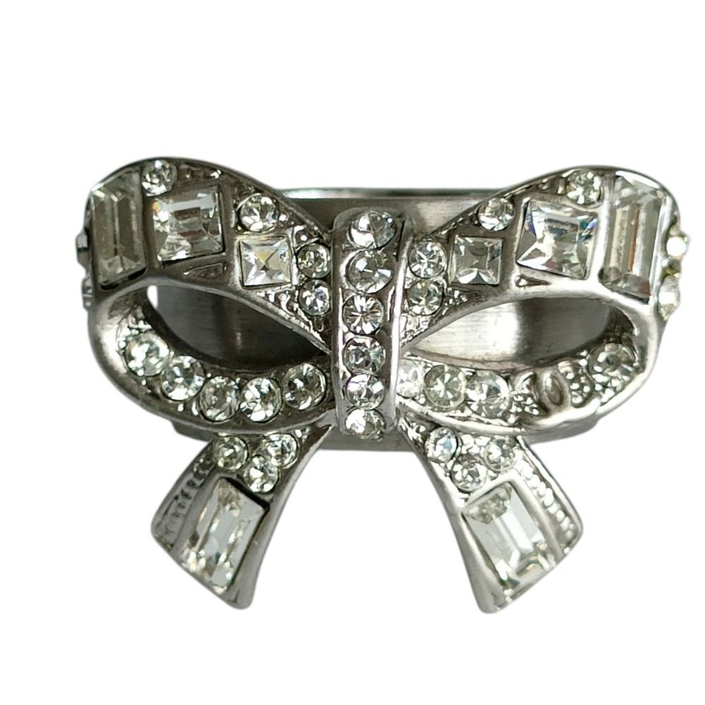 Chanel Rhinestone Ribbon Motif Ring to Silver