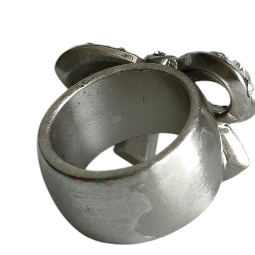 Chanel Rhinestone Ribbon Motif Ring to Silver — view 3