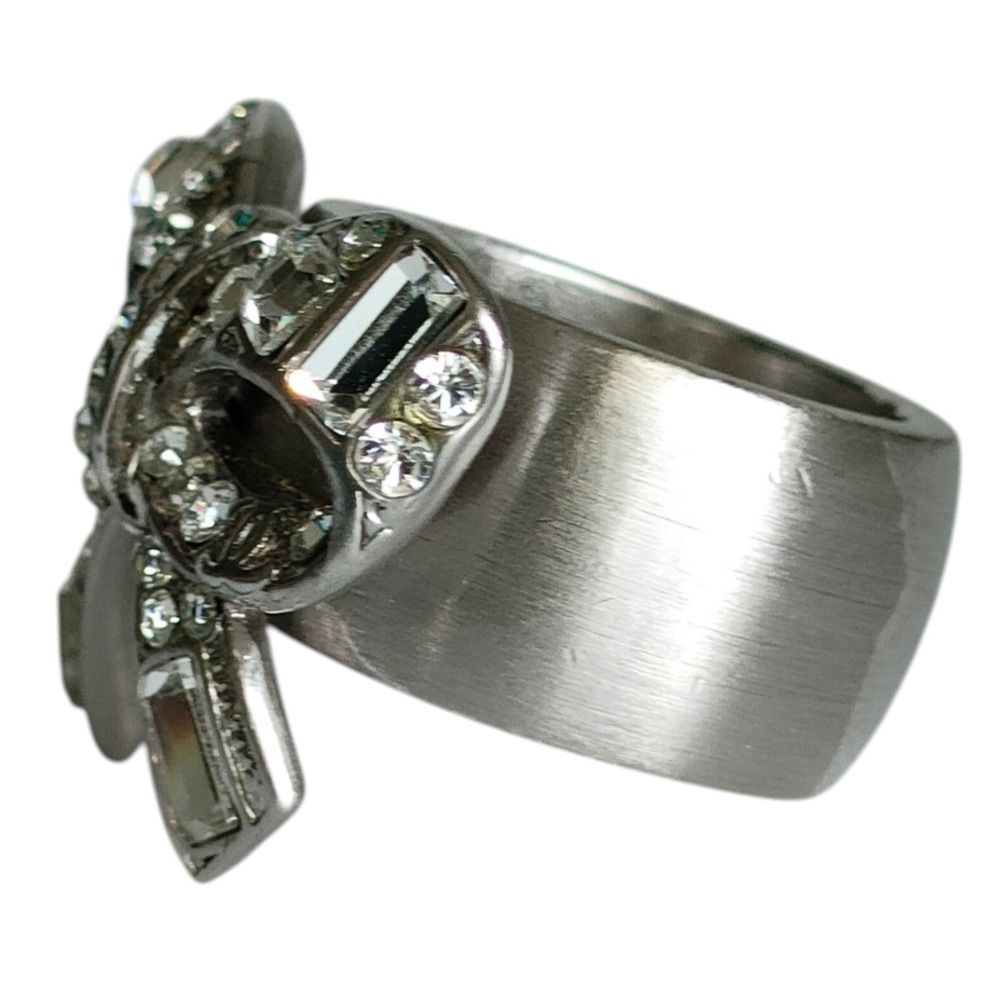 Chanel Rhinestone Ribbon Motif Ring to Silver — view 2