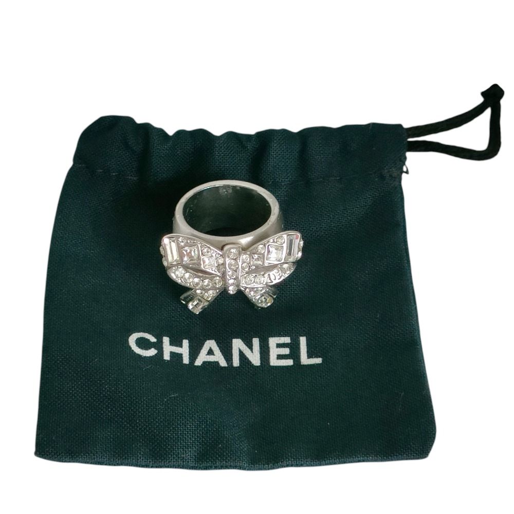 Chanel Rhinestone Ribbon Motif Ring to Silver — view 7