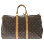 Louis Vuitton Monogram Keepall 45 Boston Bag Brown Leather Gold — view 2