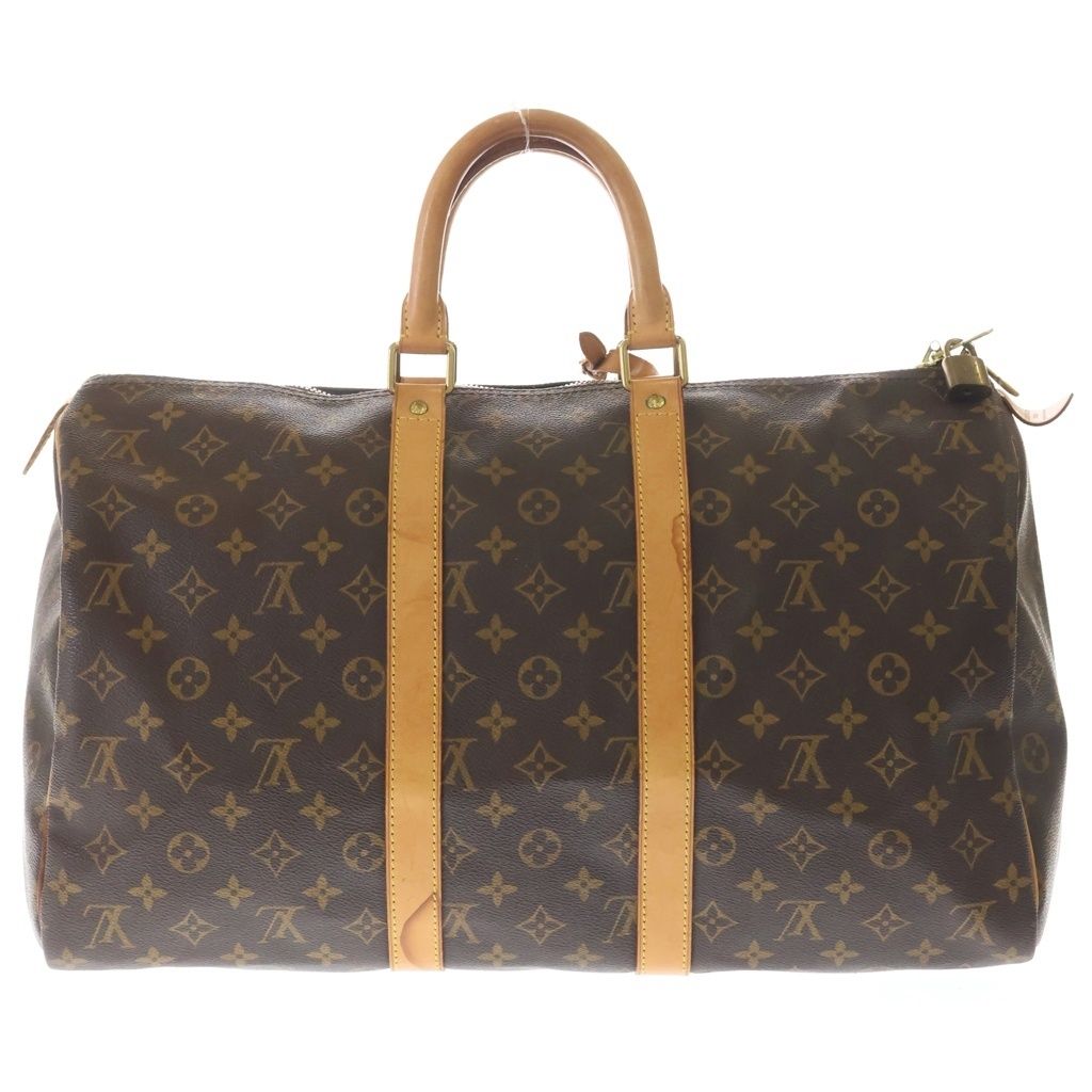 Louis Vuitton Monogram Keepall 45 Boston Bag Brown Leather Gold — view 2