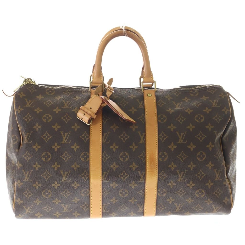 Louis Vuitton Monogram Keepall 45 Boston Bag Brown Leather Gold