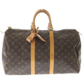Louis Vuitton Monogram Keepall 45 Boston Bag Brown Leather Gold