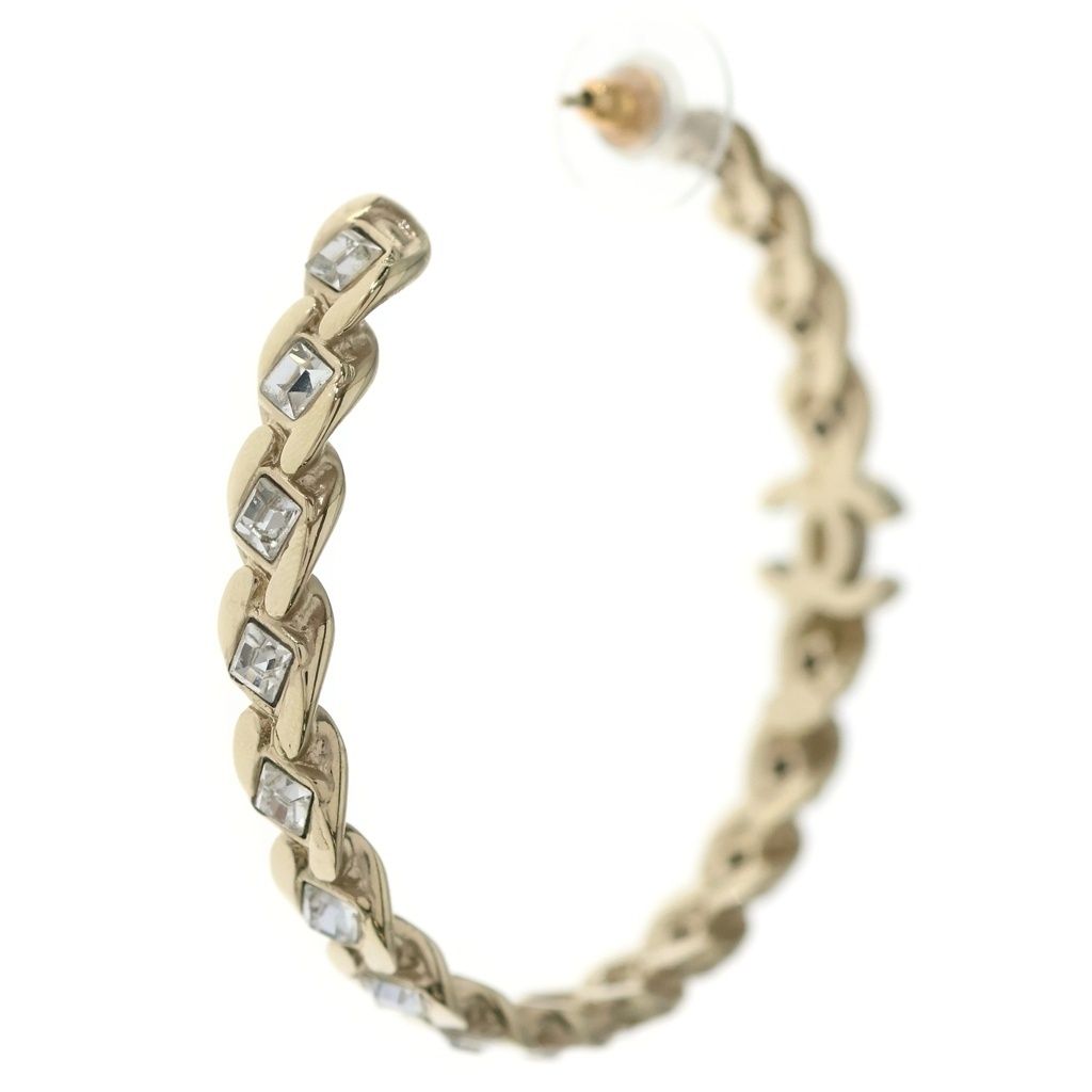 Chanel CC Logo Rhinestone Hoop Earrings Gold — view 2