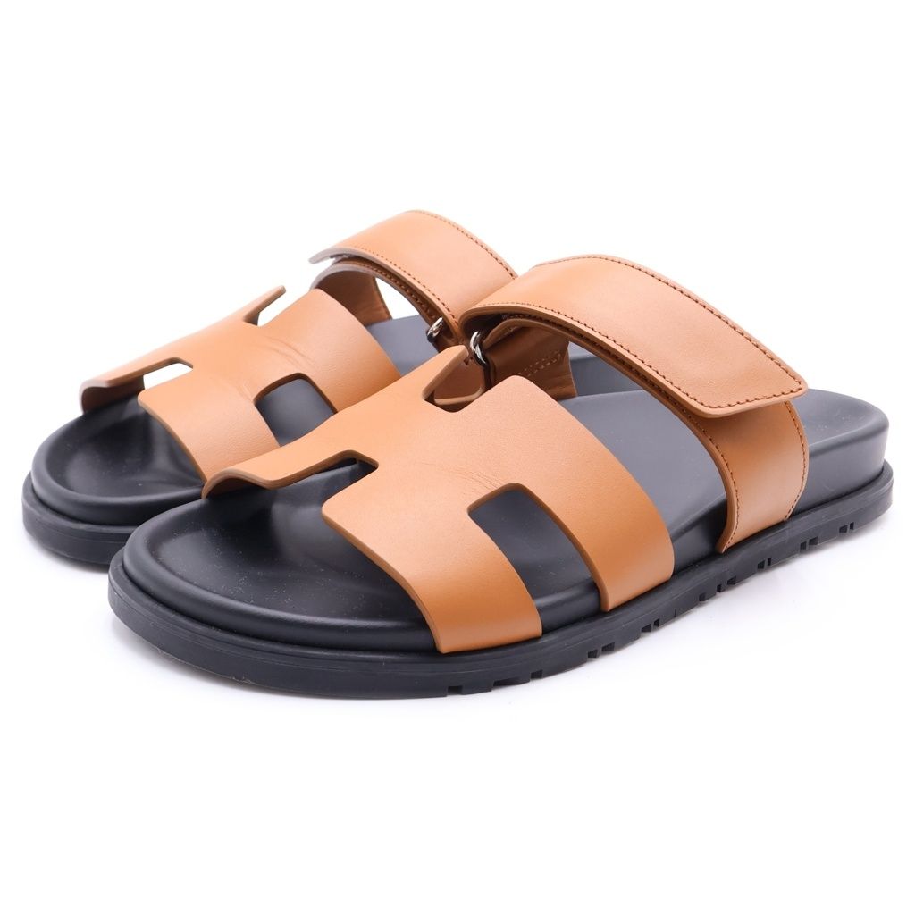Hermes Chypre Leather Sandals Brown — view 2