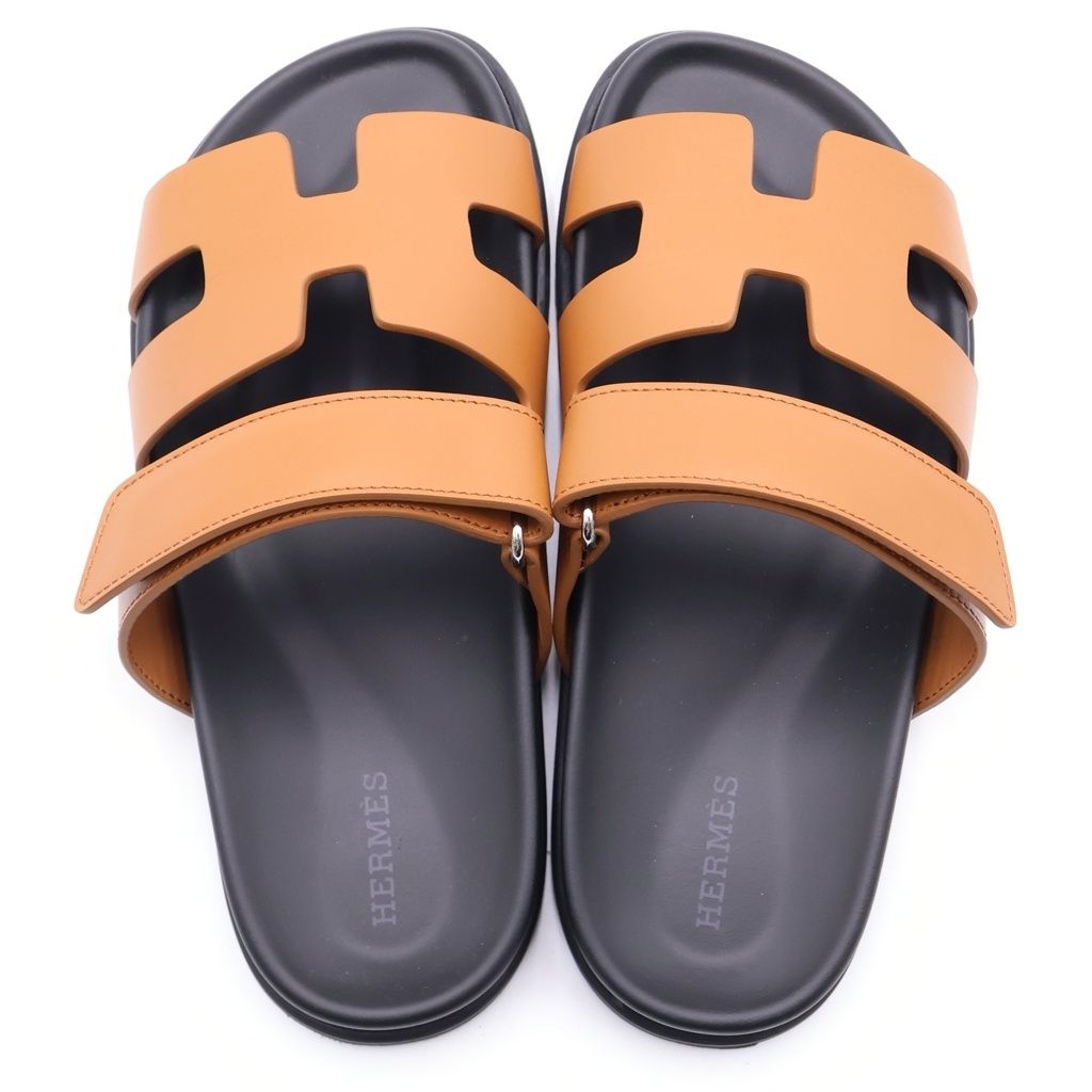 Hermes Chypre Leather Sandals Brown — view 4