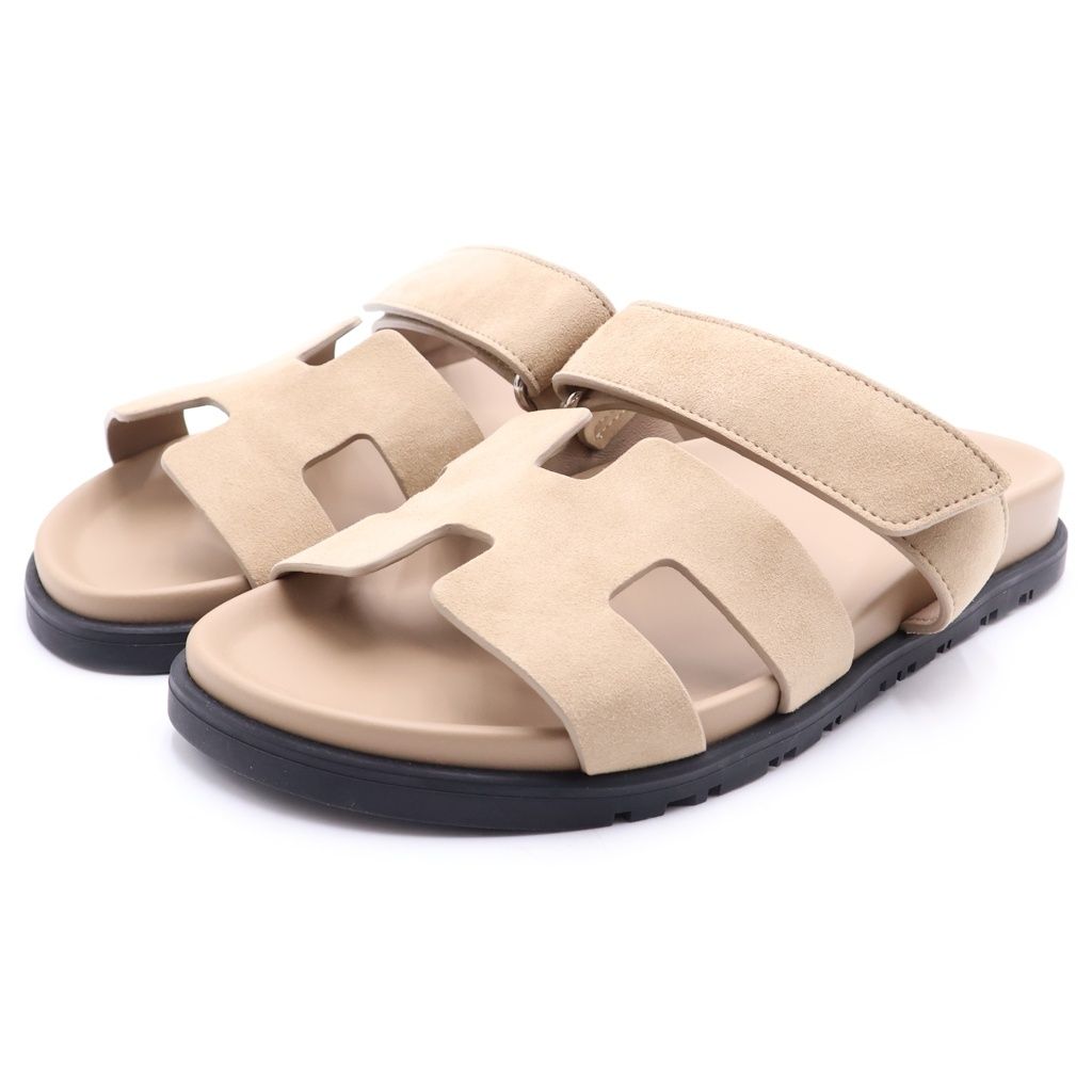 Hermes Chypre Suede Sandals Beige — view 2
