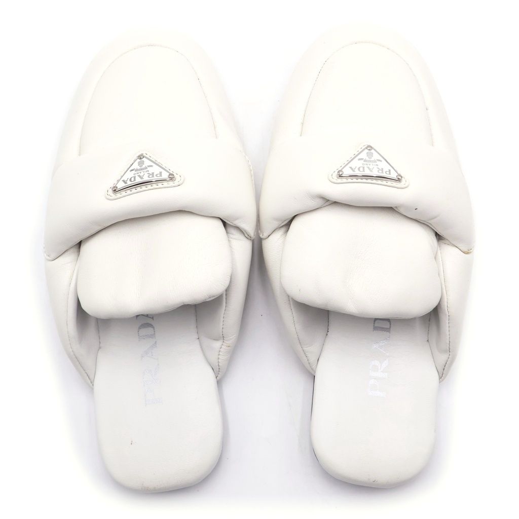 Prada Soft Patted Donappa Leather Flat Shoes White — view 4