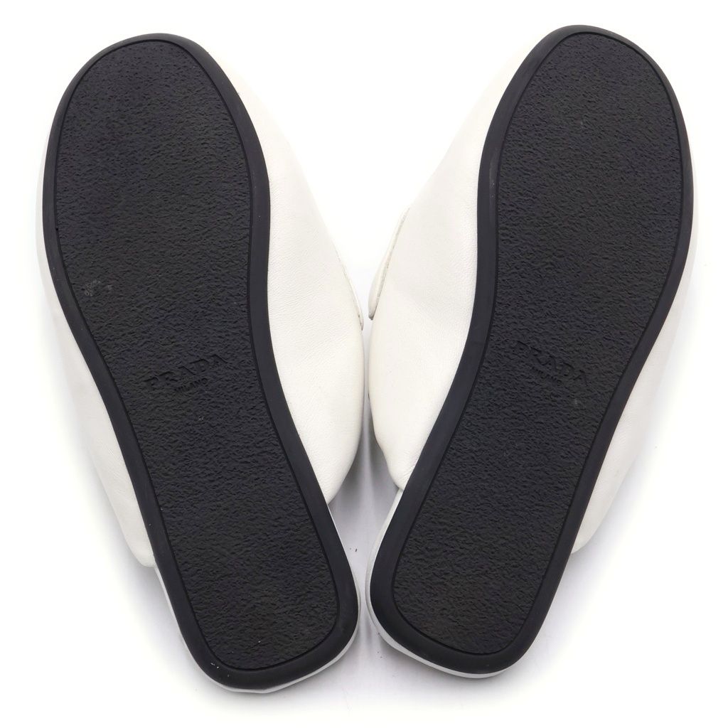 Prada Soft Patted Donappa Leather Flat Shoes White — view 5