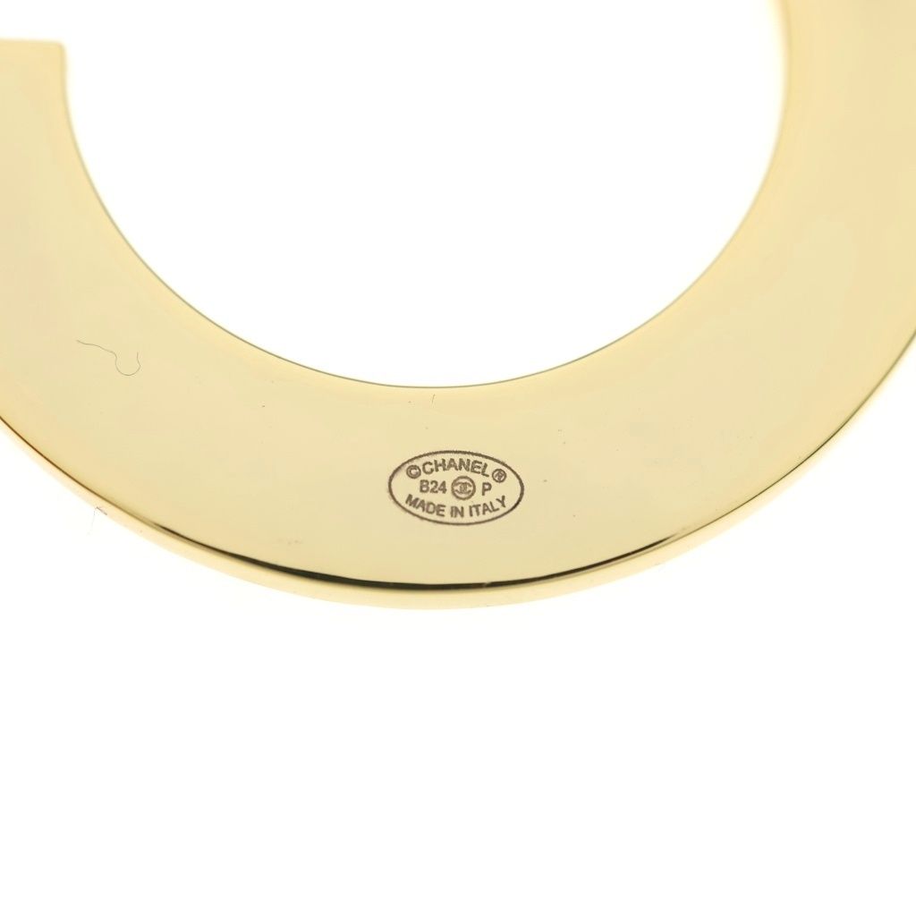 Chanel Logo Rhinestone Hoop Earrings Gold Plated — view 5