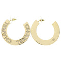 Chanel Logo Rhinestone Hoop Earrings Gold Plated
