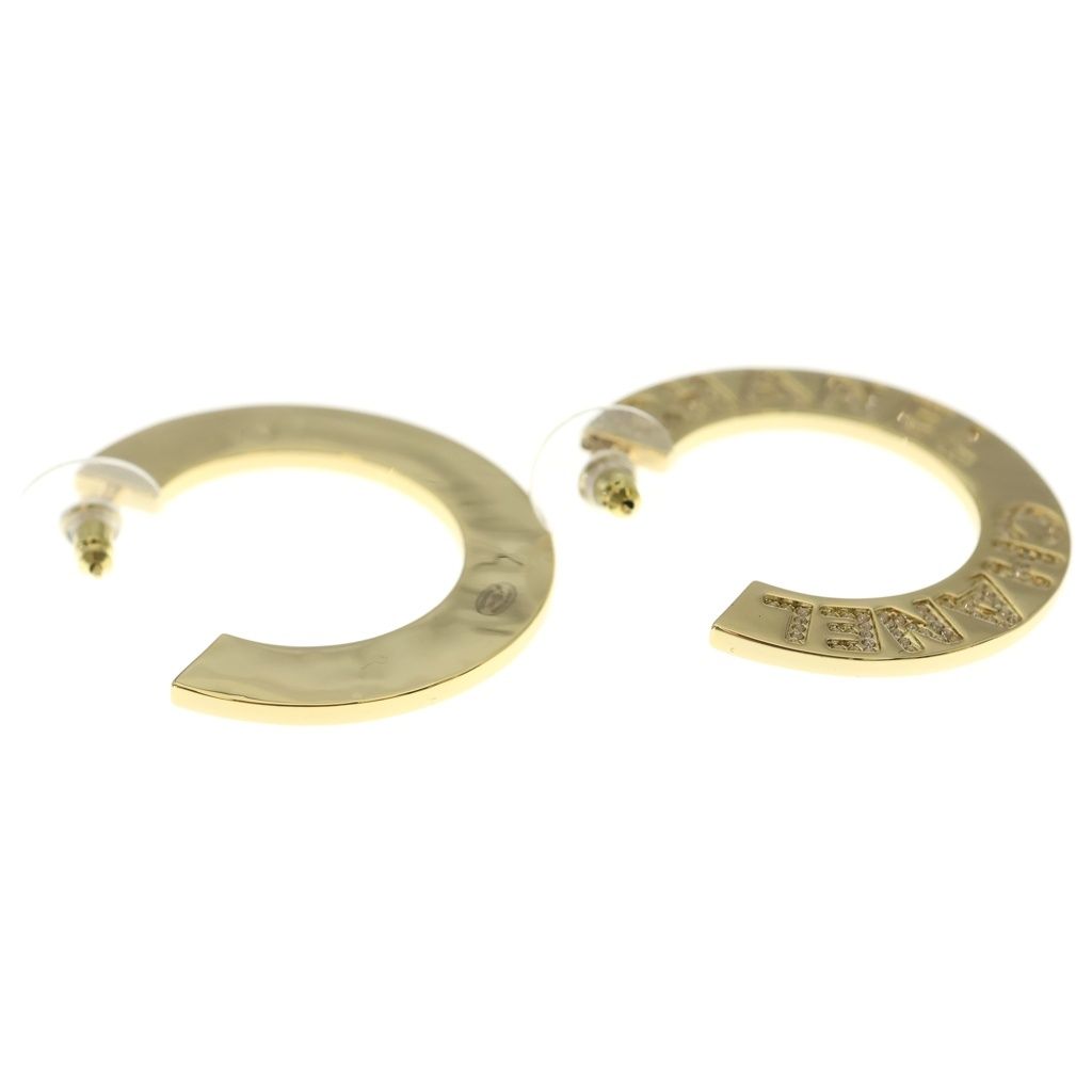 Chanel Logo Rhinestone Hoop Earrings Gold Plated — view 4