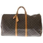 Louis Vuitton Monogram Keepall Bandouliere 60 Travel Bag Brown Leather Gold