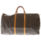 Louis Vuitton Monogram Keepall Bandouliere 60 Travel Bag Brown Leather Gold — view 3