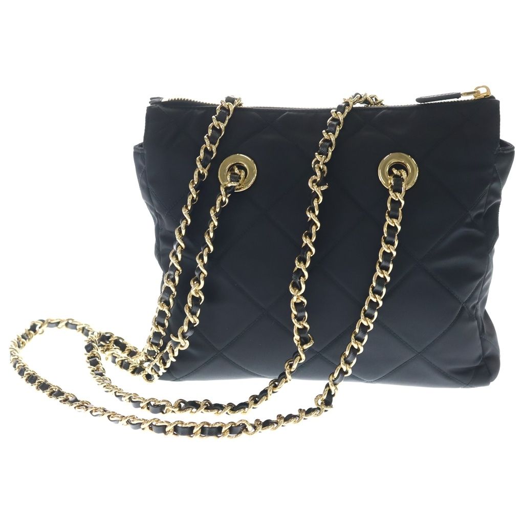 Prada Re Edition Chain Shoulder Bag Black Tessuto Nylon Gold — view 2