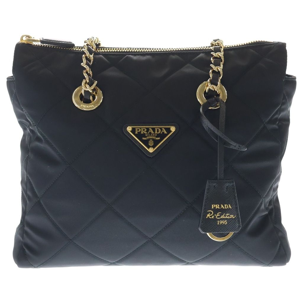 Prada Re Edition Chain Shoulder Bag Black Tessuto Nylon Gold