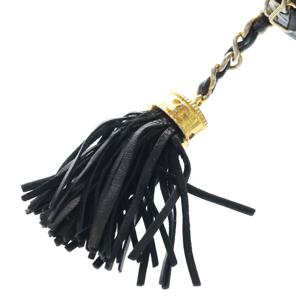 Chanel CC Logo Fringe Chain Mini Shoulder Bag Black Gold — view 6