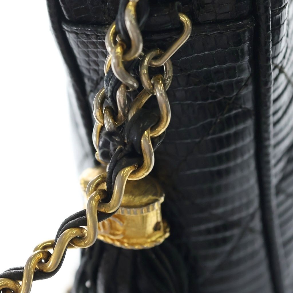 Chanel CC Logo Fringe Chain Mini Shoulder Bag Black Gold — view 7