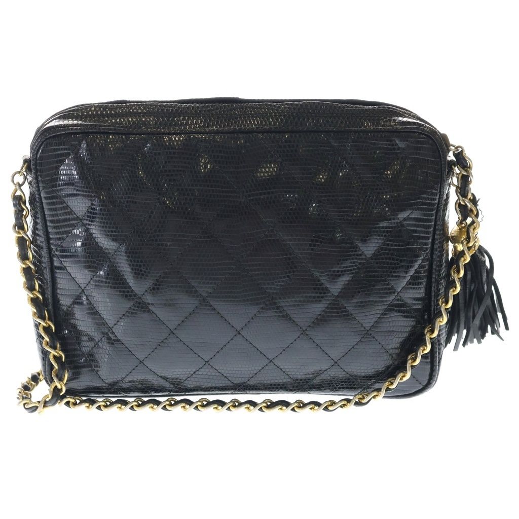 Chanel CC Logo Fringe Chain Mini Shoulder Bag Black Gold — view 2