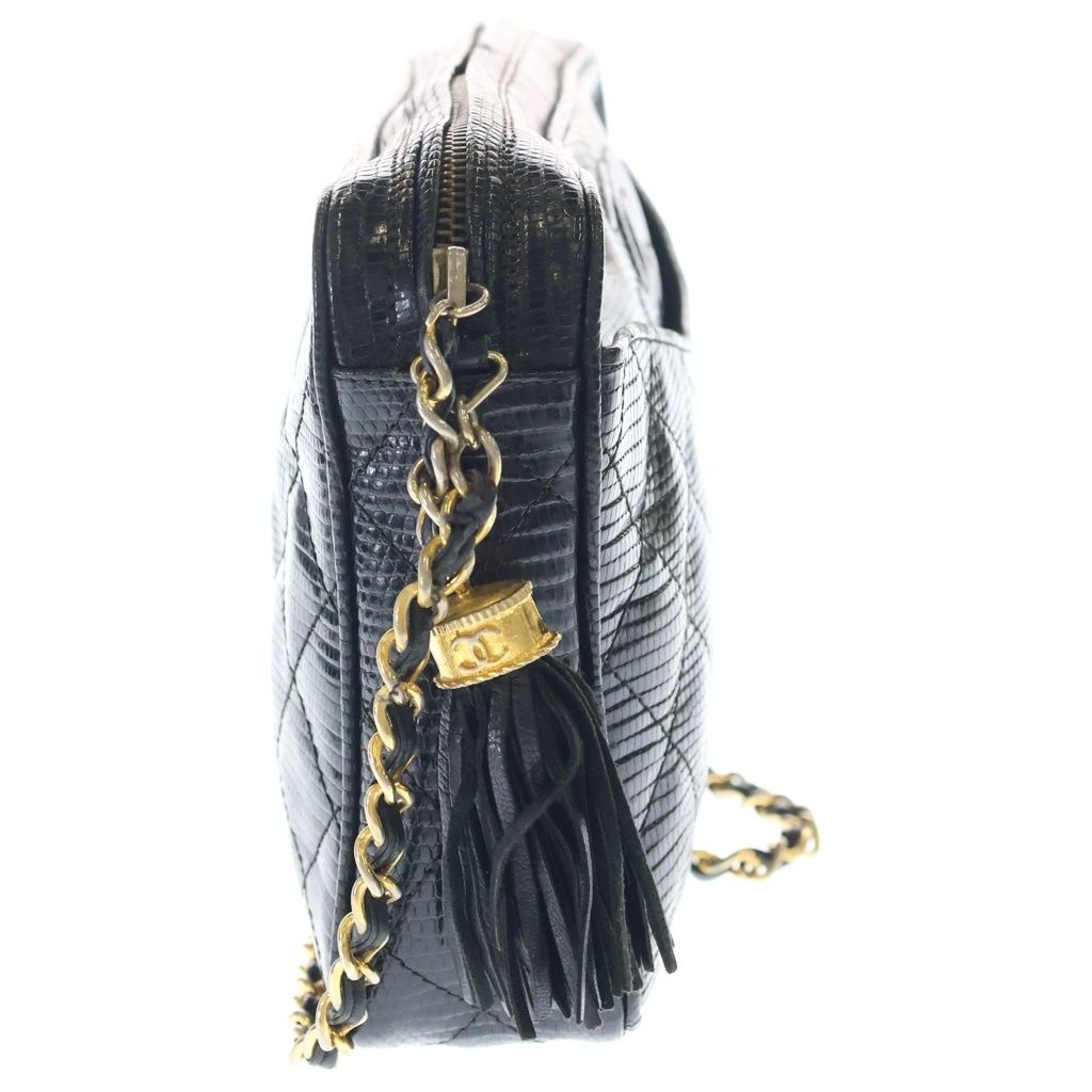 Chanel CC Logo Fringe Chain Mini Shoulder Bag Black Gold — view 3