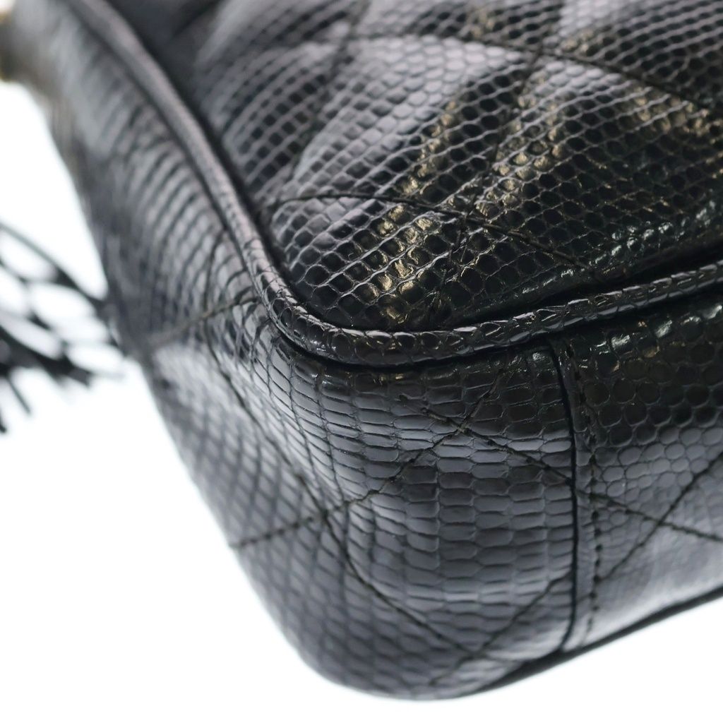 Chanel CC Logo Fringe Chain Mini Shoulder Bag Black Gold — view 5
