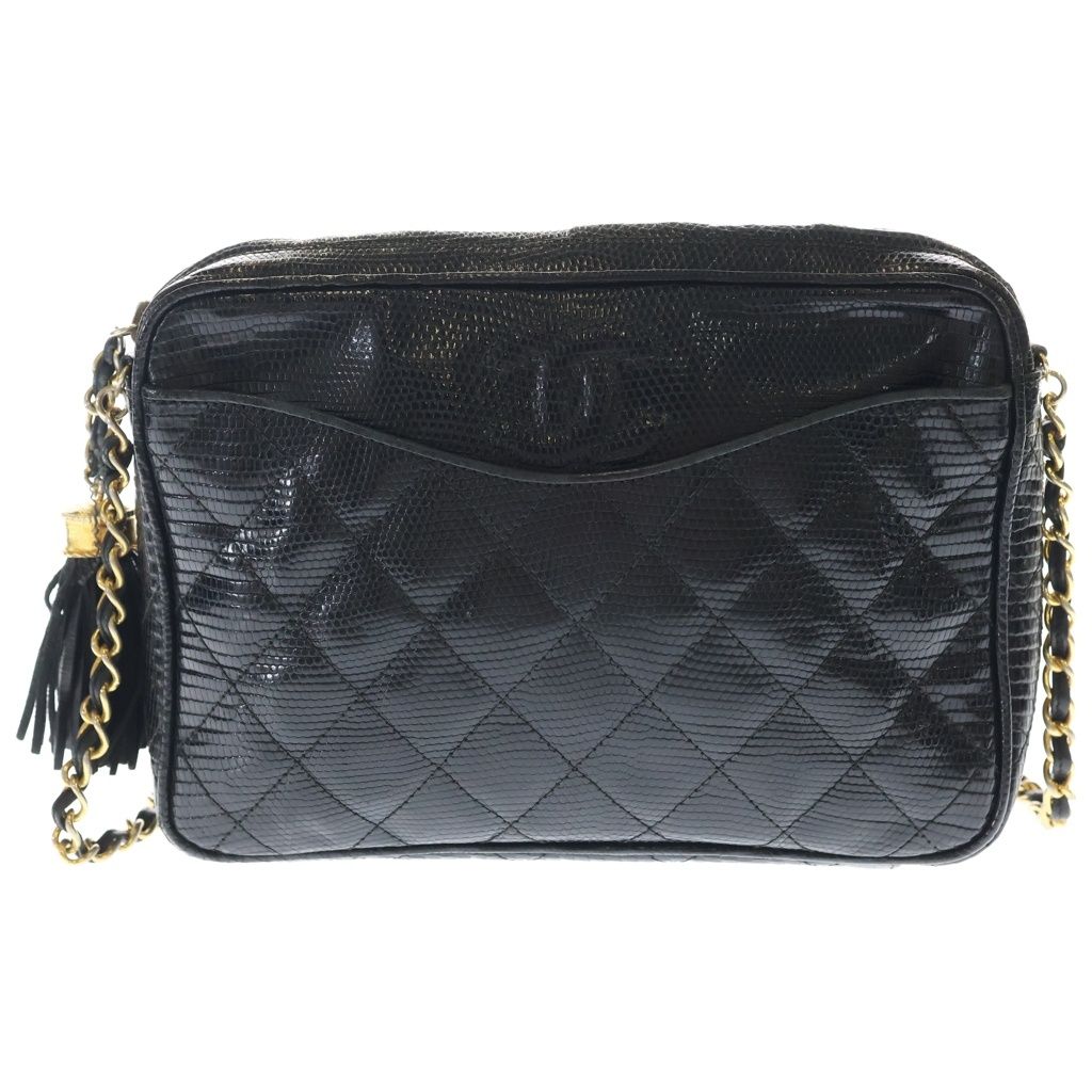 Chanel CC Logo Fringe Chain Mini Shoulder Bag Black Gold