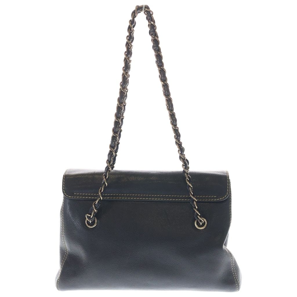Chanel Turnlock Stitch Chain Tote Shoulder Bag Black Caviar Leather Silver — view 2
